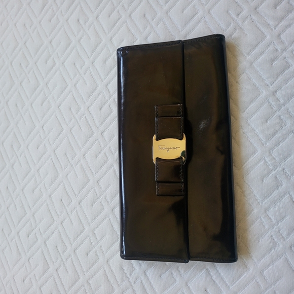 Salvatore Ferragamo Handbags - Salvatore Ferragamo Black and Silver Large Wallet Sleek Design